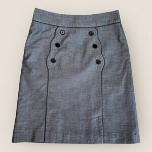Anthropologie Cidra Pencil Skirt Casual Sailor Double Buttons Slit Gray Lined